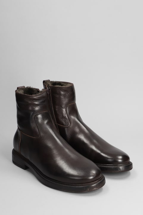 メンズ Silvano Sassettiのブーツ Silvano Sassetti Low Heels Ankle Boots In Dark Brown Leather