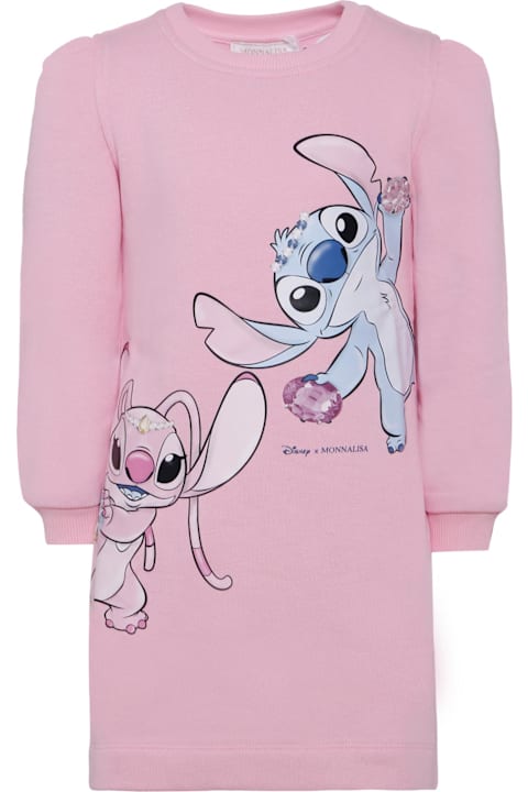 Homeware Monnalisa Pink Dress For Girl With Stitch Print