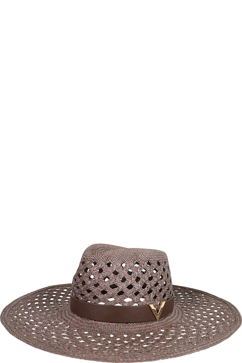 Hats for Women Valentino Garavani Large Brim Hat V Signature Panama