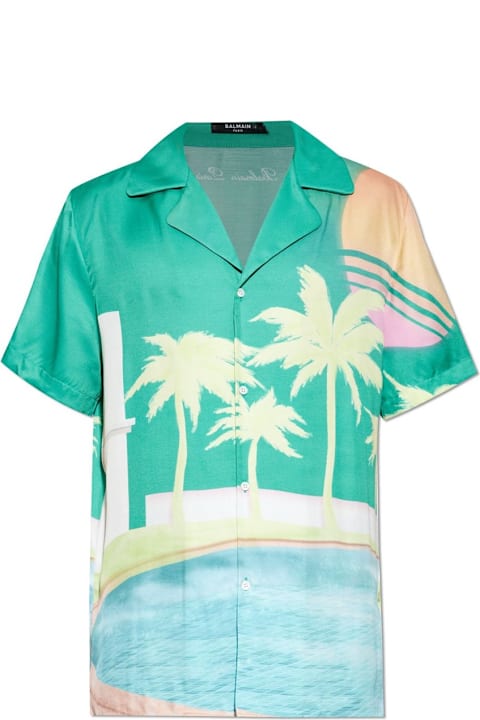 Balmain Clothing for Men Balmain Palm Printed Short-sleeve Twill Shirt