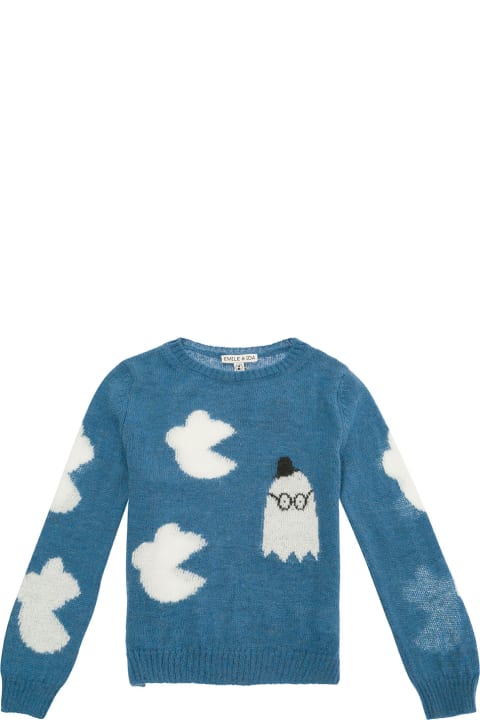 Emile Et Ida Sweaters & Sweatshirts for Girls Emile Et Ida Light Blue Sweater With Pac-man Detail In Alpaca Blend Girl