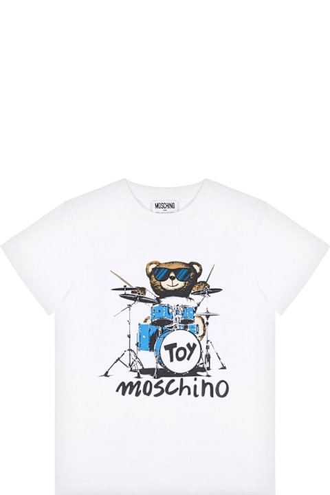 Homeware Moschino White Crewneck T-shirt With Maxi Logo Print On The Front In Cotton Boy