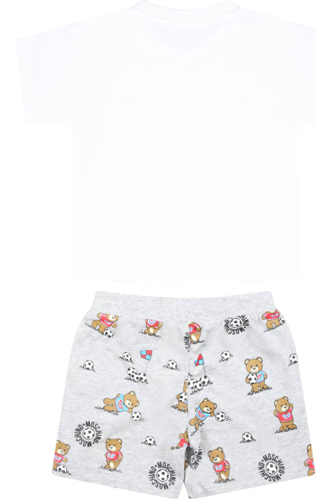 Bottoms for Baby Boys Moschino White Suit For Baby Boy With Teddy Bear And Logo