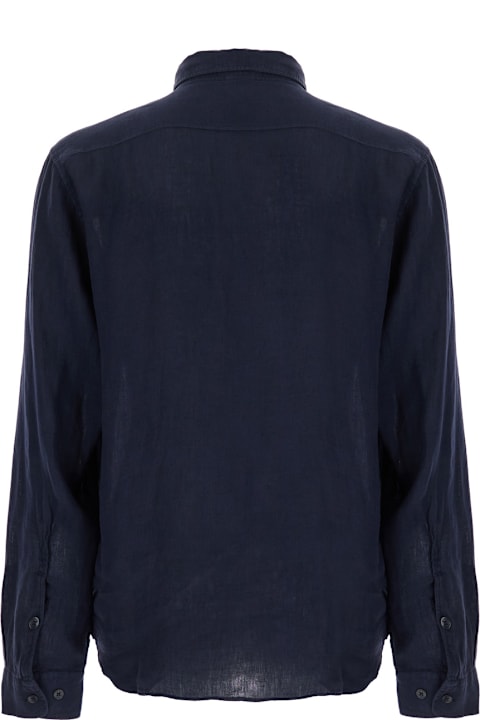 Homeware C.P. Company Blue Shirt With Lettering Logo Printed On The Front In Linen Man