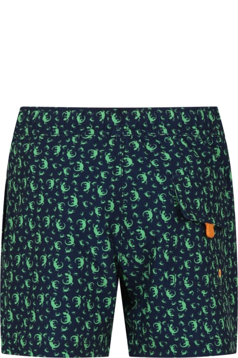 Save the Duck for Kids Save the Duck Blue Getu Swim Shorts For Boy With Gecko Print