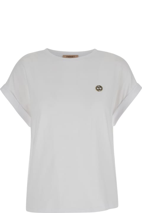 TwinSet Topwear for Women TwinSet White T-shirt With Logo Placque In Cotton Woman TwinSet