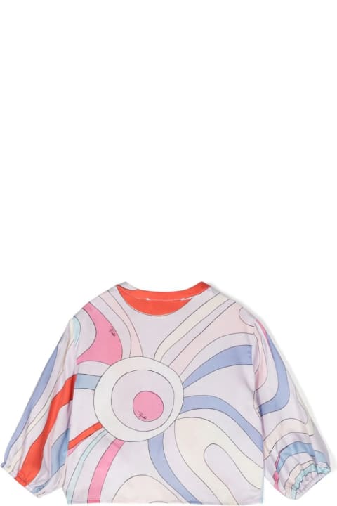 Topwear for Baby Girls Pucci Blouse With Light Blue/multicolour Iride Print