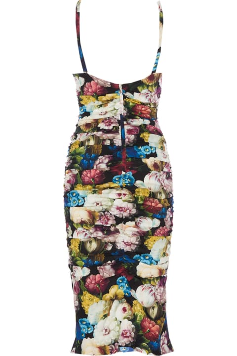 Partywear for Women Dolce & Gabbana Nocturnal Flower Draped Midi Dress