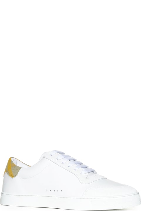 Shoes Sale for Men Burberry White Leather Check Sneakers