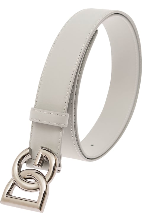 White Belt With Dg Logo Buckle In Smooth Leather Man