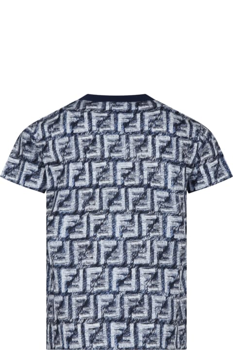 Fendi for Boys Fendi Blue T-shirt For Boy With Iconic Ff