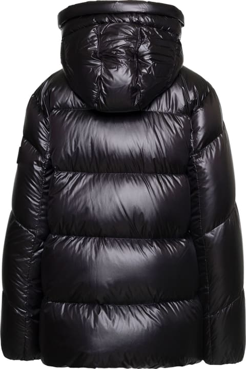 'larali' Black Down Jacket With Logo Patch In Nylon Woman
