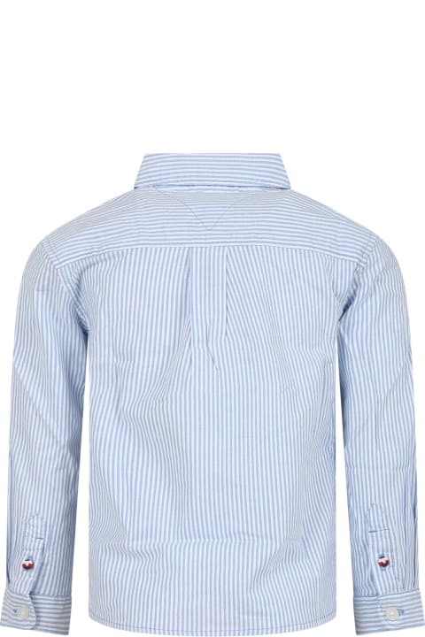 Tommy Hilfiger Shirts for Boys Tommy Hilfiger Light Blue Striped Shirt For Boy With Logo