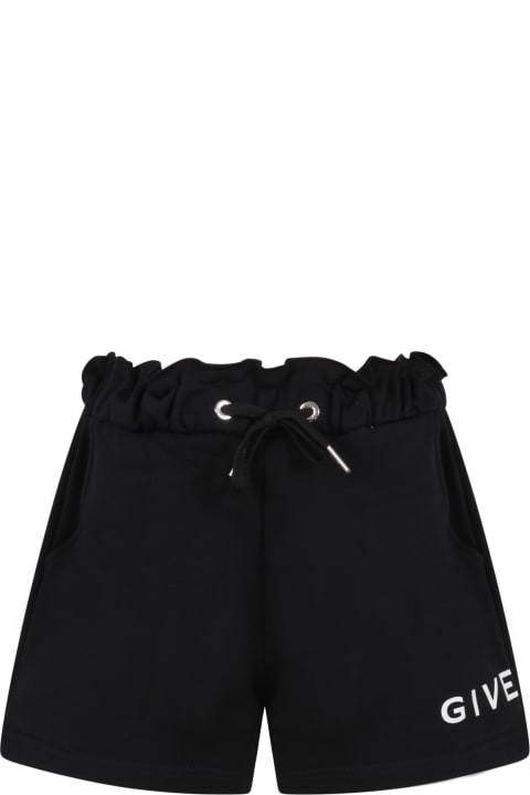 Black Shorts For Baby Girl With White Logo