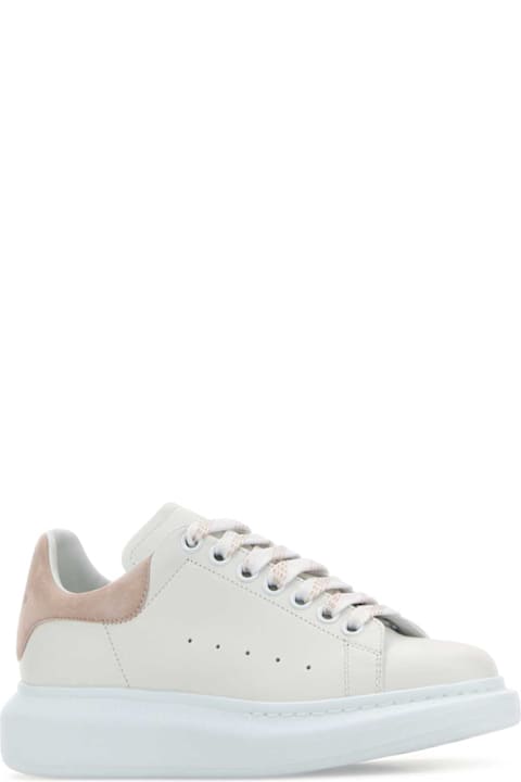 Alexander McQueen White Leather Sneakers With Powder Pink Suede Heel