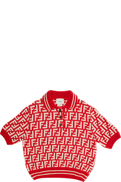 ملابس علوية لـ بنات Fendi Red Short Sleeve Polo Shirt With Ff Motif In Cotton Blend Girl