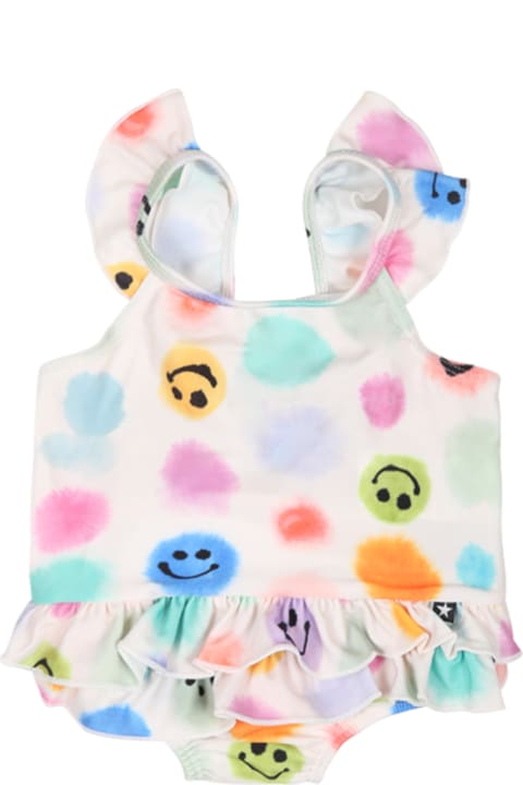 ベビーボーイズ 水着 Molo White Swimsuit For Baby Girl With Polka Dots And Smile