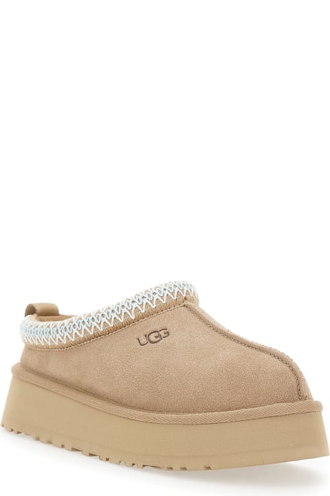 UGG 'tazz' Beige Sabot With Embossed Logo In Suede Woman
