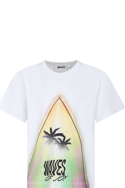 Molo T-Shirts & Polo Shirts for Boys Molo White T-shirt For Boy With Surfboard Print