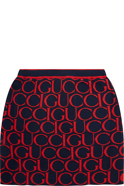 Bottoms for Girls Gucci Multicolor Skirt With All-over Logo Print In Wool Girl