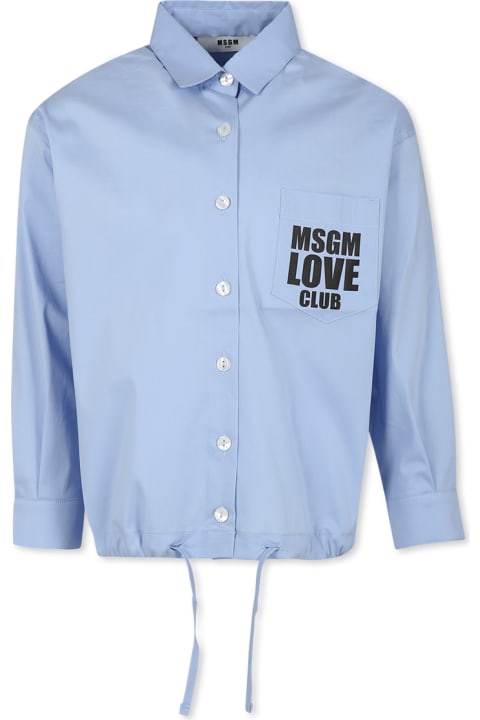 MSGM Shirts for Girls MSGM Light Blue Shirt For Girl With Logo