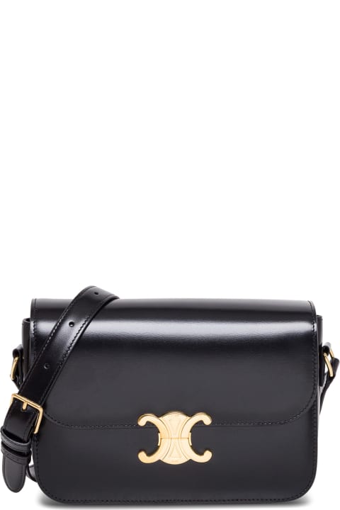 Homeware Celine Triomphe Shiny Black Leather Crossbody Bag