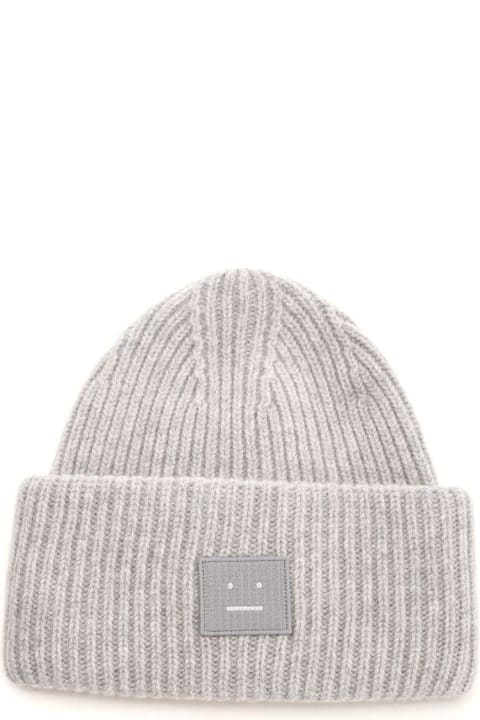 Hats for Women Acne Studios Face Logo Patch Ribbed Beanie
