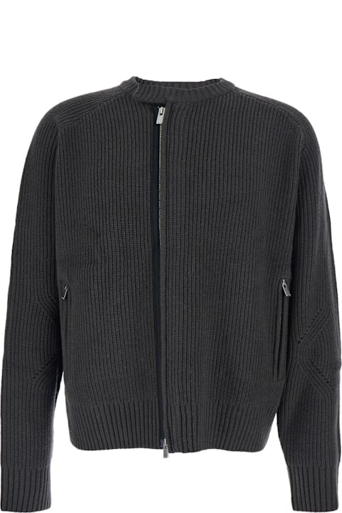 Tonywack for Women Tonywack Grey Crew Neck Cardigan With Ribbed Design In Wool Man