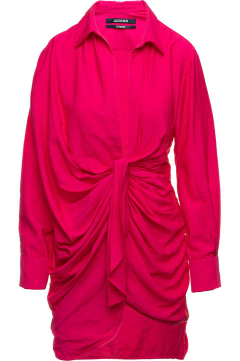 'la Robe Bahia' Fuchsia Short Draped Shirt Dress In Viscose Woman Jacquemus