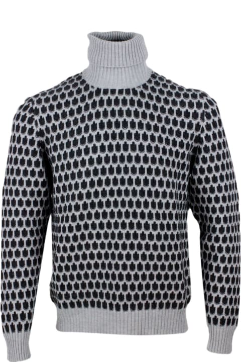 Kiton Sweaters for Men Kiton Long-sleeved Turtleneck Sweater In 100% Pure Cashmere Bicolor