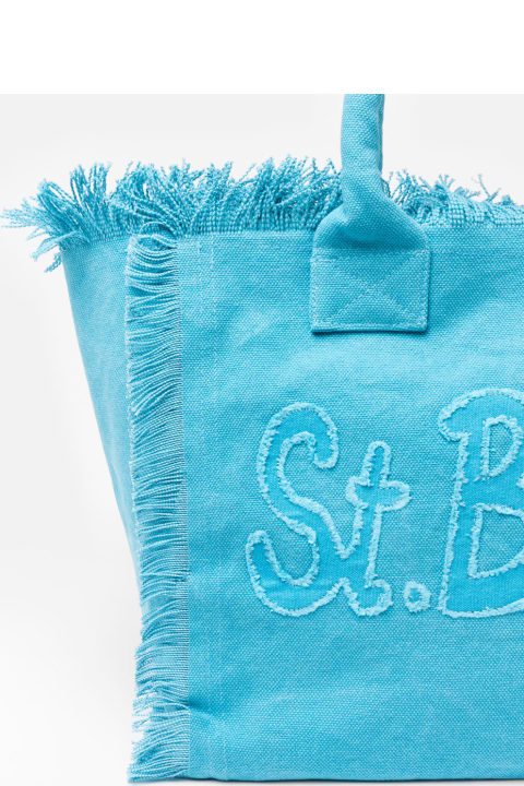 Homeware MC2 Saint Barth Light Blue Cotton Canvas Vanity Tote Bag With Logo Patch
