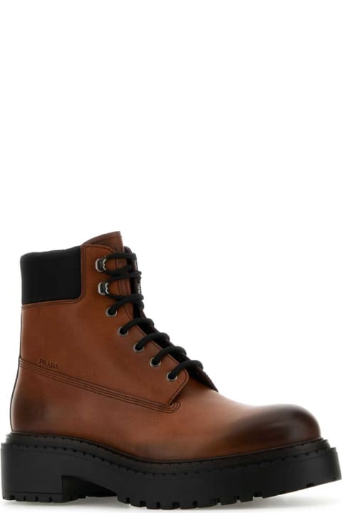 Prada Caramel Leather Ankle Boots