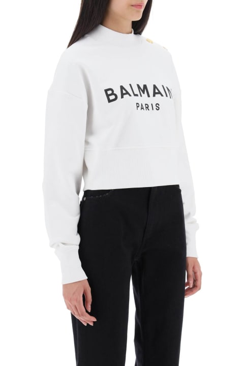 ウィメンズ Balmainのウェア Balmain Cropped Sweatshirt With Logo Print And Buttons