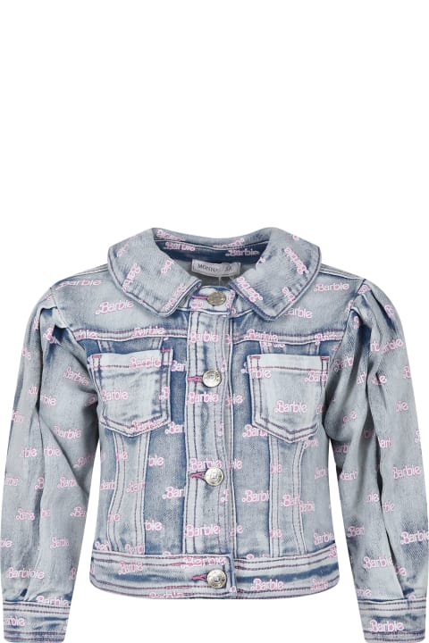 Monnalisa Coats & Jackets for Girls Monnalisa Blue Jacket For Girl With All-over Writing