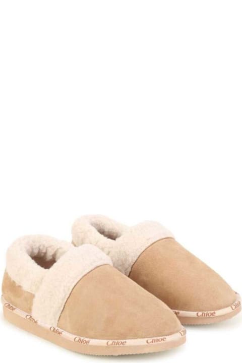 Chloé for Kids Chloé Beige Slippers With Logo Print In Leather Girl