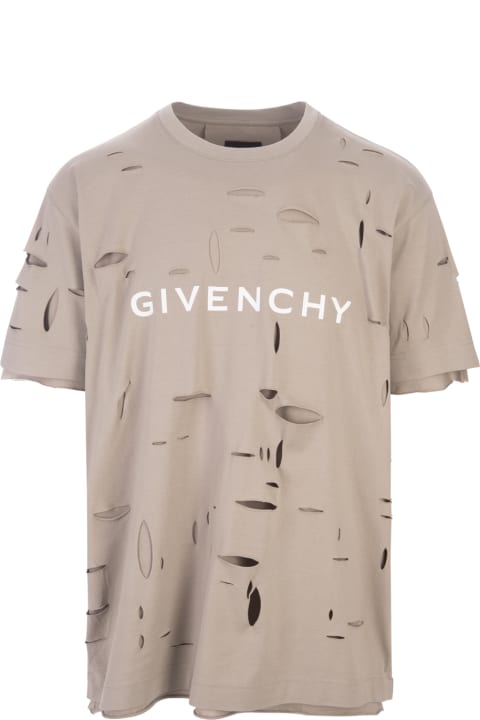 メンズ新着アイテム Givenchy Taupe Destroyed T-shirt With Logo