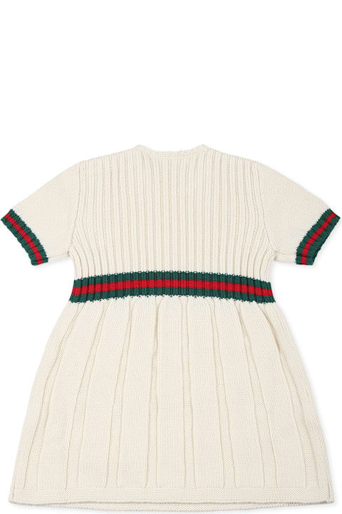 Gucci Bodysuits & Sets for Baby Girls Gucci Ivory Dress For Baby Girl With Web Detail