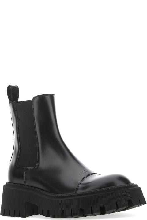 Fashion for Men Balenciaga Black Leather Tractor Ankle Boots