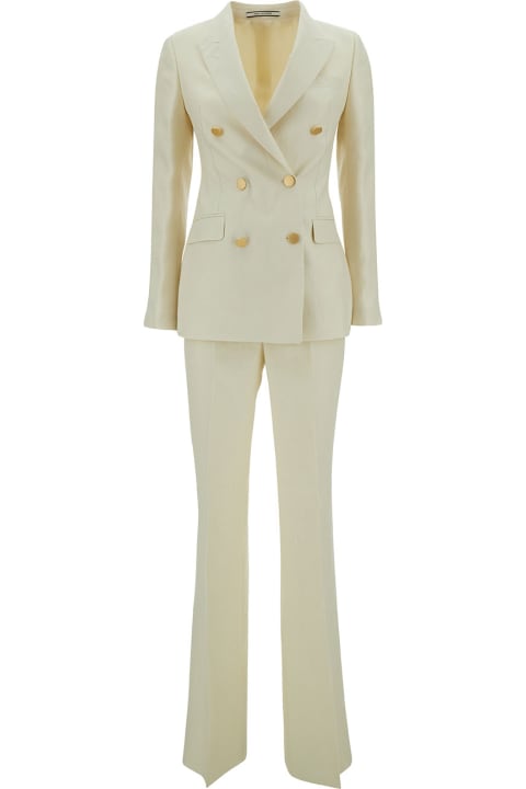 Tagliatore Clothing for Women Tagliatore Beige Double-breasted Suit With Golden Buttons In Linen Woman