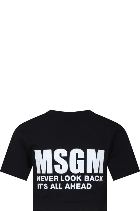 ガールズ MSGMのトップス MSGM Black T-shirt For Girl With Logo