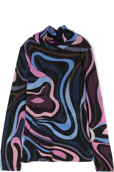 Pucci سترات وبلوزات ثقيلة لـ بنات Pucci Wool Turtleneck With Wave Print