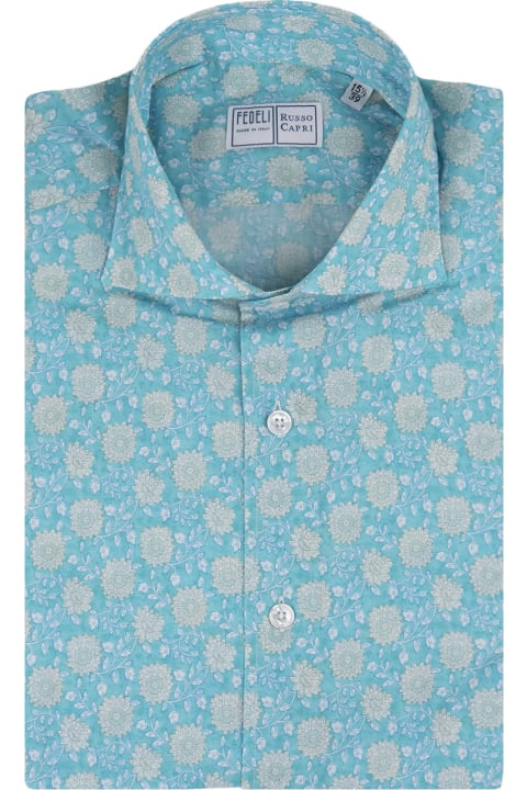 Clothing Sale for Men Fedeli Sean Shirt In Turquoise/green Floral Panamino