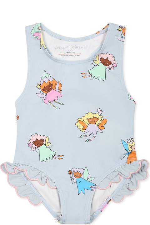 Stella McCartney Kids Swimwear for Baby Girls Stella McCartney Kids Light Blue Swimsuit For Baby Girl With Fairies