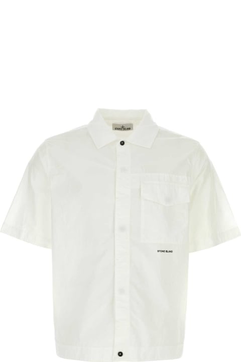 Stone Island Clothing for Men Stone Island White Poplin Shirt