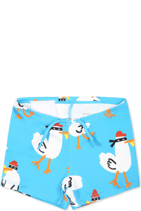 Stella McCartney Kids Swimwear for Baby Girls Stella McCartney Kids Light Blue Swim Shorts For Baby Boy With Rooster Print