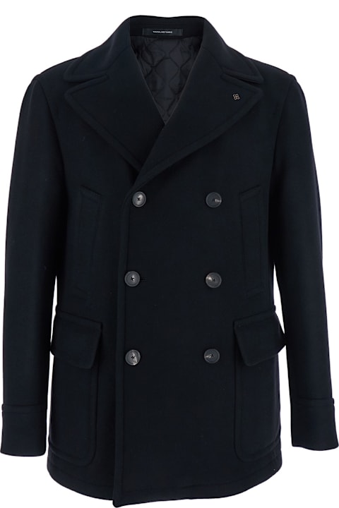 Homeware Tagliatore Black Double-breasted Coat With Patch Pockets And Classic Revers In Fabric Man