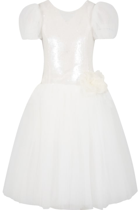 Dresses for Girls Monnalisa White Dress For Girl With Flowers