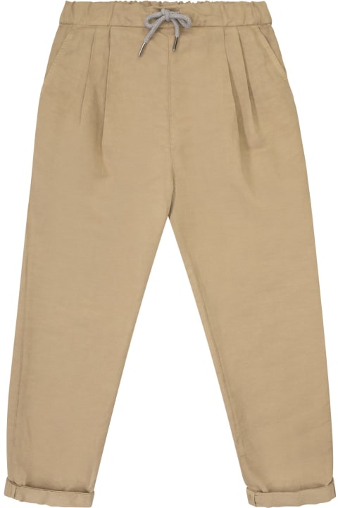 Brunello Cucinelli Bottoms for Boys Brunello Cucinelli Garment Dyed Linen And Twisted Cotton Gabardine Trousers With Drawstring