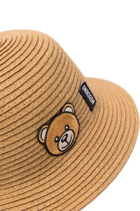 Accessories & Gifts for Baby Girls Moschino Beige Bucket Hat With Teddy Bear In Rafia Baby