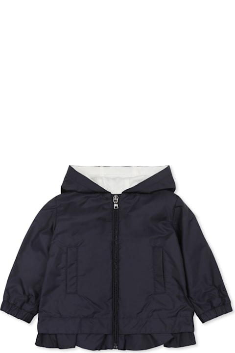 Fashion for Baby Girls Moncler Blue Windbreaker Jacket For Baby Girl With Logo